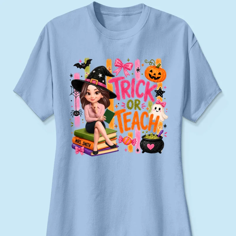 Teacher Treat or Teach - Personalized Shirt - Halloween Shirt for Teachers - Image 17