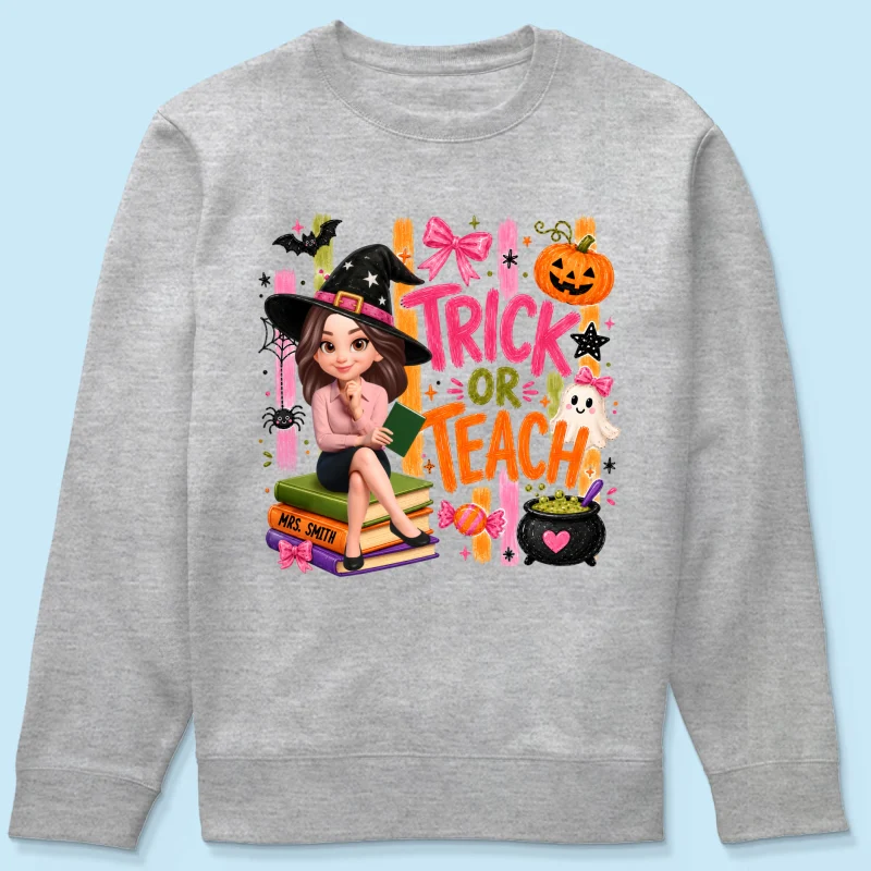 Teacher Treat or Teach - Personalized Shirt - Halloween Shirt for Teachers - Image 19