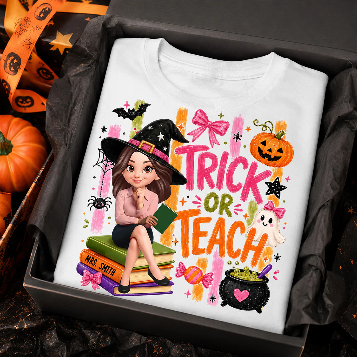 Teacher Treat or Teach - Personalized Shirt - Halloween Shirt for Teachers - Image 6