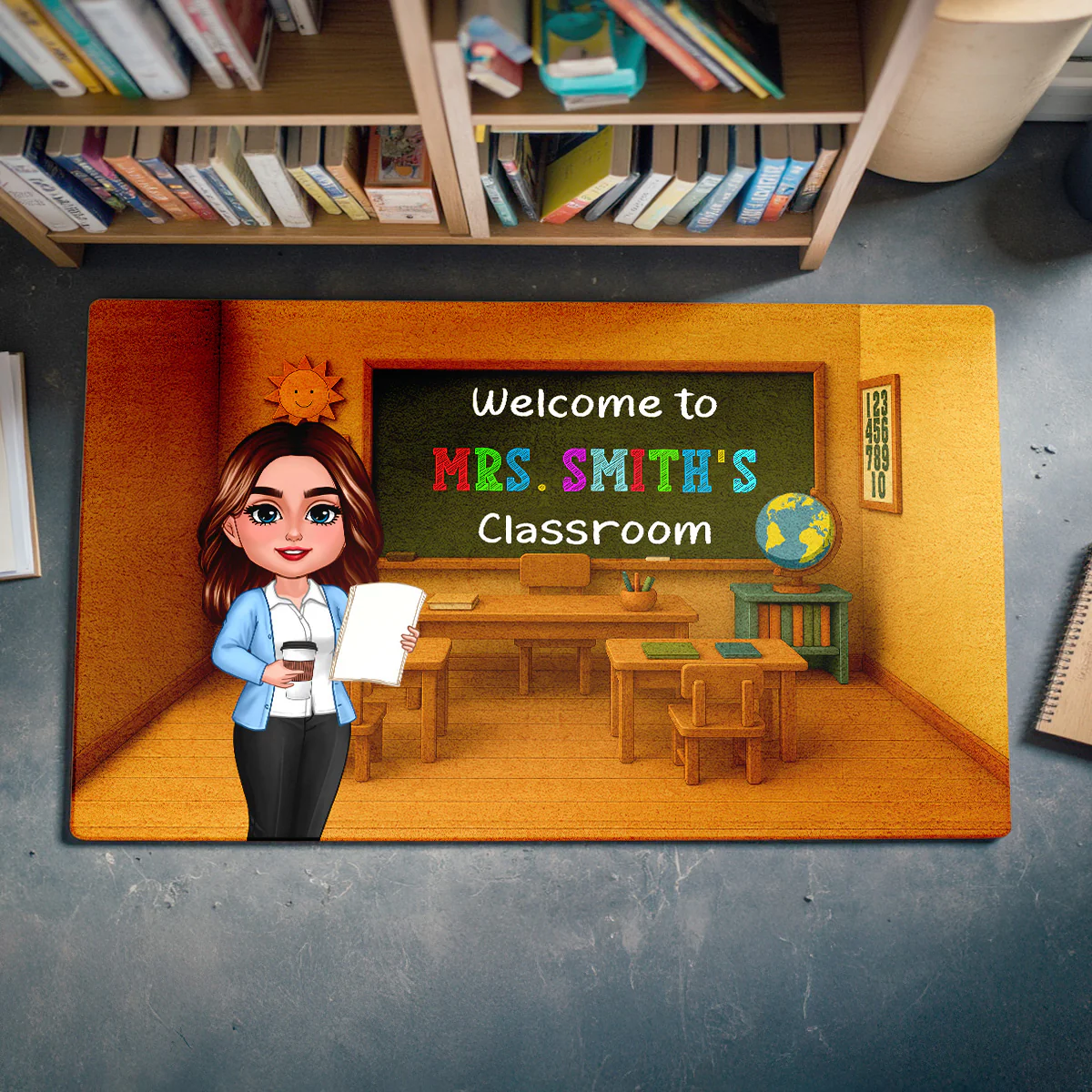 Teacher Welcome To Classroom 3D Effect Personalized Doormat - Image 2