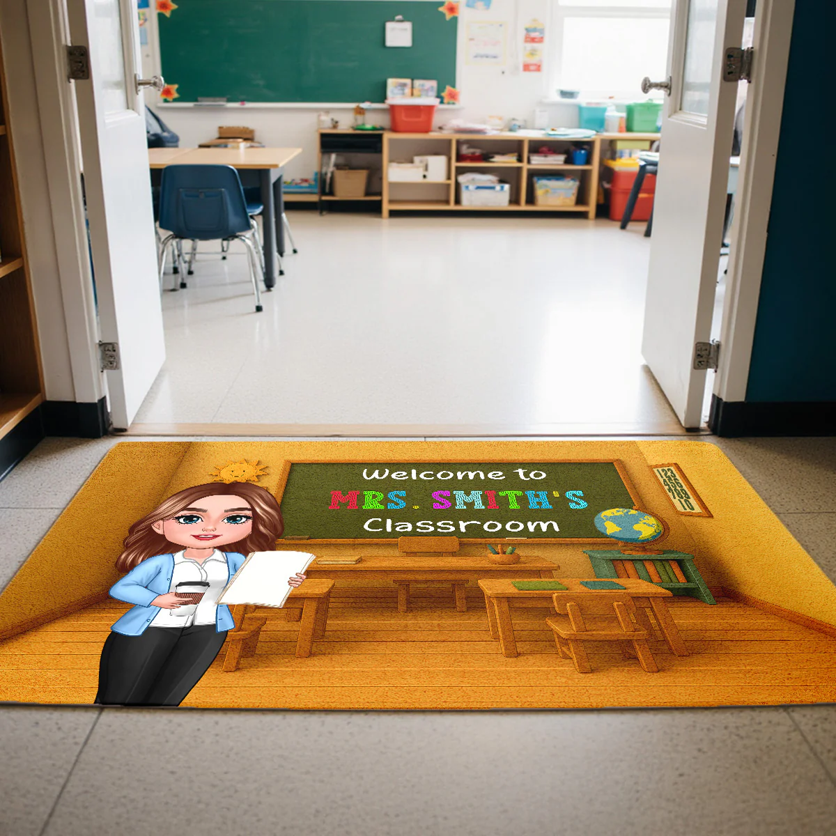Teacher Welcome To Classroom 3D Effect Personalized Doormat - Image 3