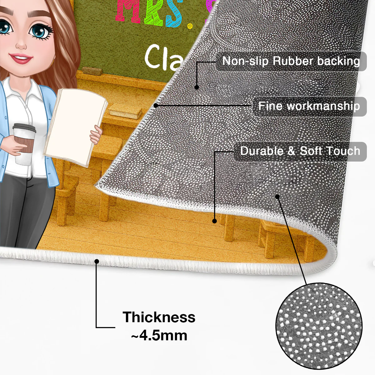 Teacher Welcome To Classroom 3D Effect Personalized Doormat - Image 5