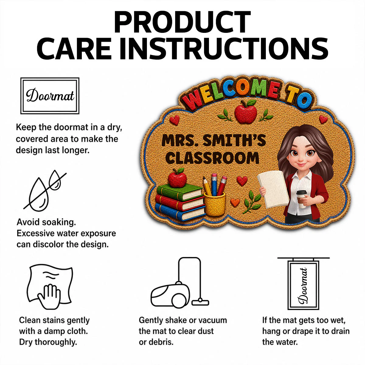 Teacher Welcome To Classroom Happy Learning - Personalized Doormat - Back To School, Classroom Decor - Image 7