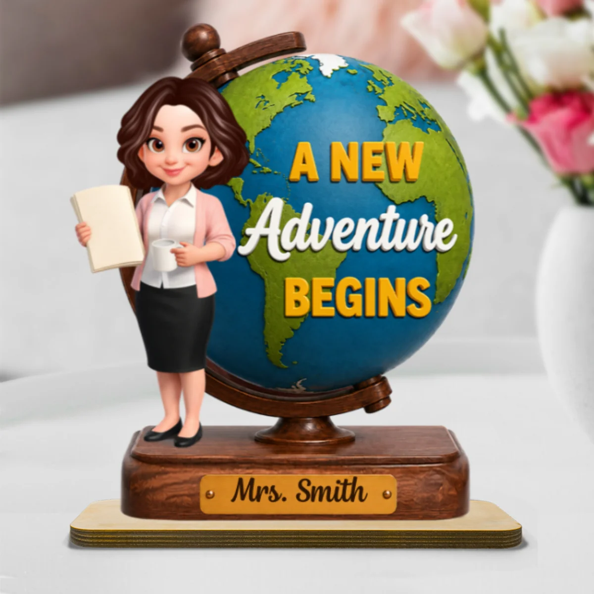 Teacher World Globe 2D Flat - Personalized Wooden Plaque - Back To School Gift - Image 10
