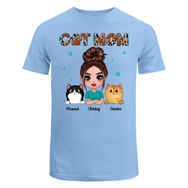 Teal And Leopard Doll Cat Mom Personalized Shirt - Image 8