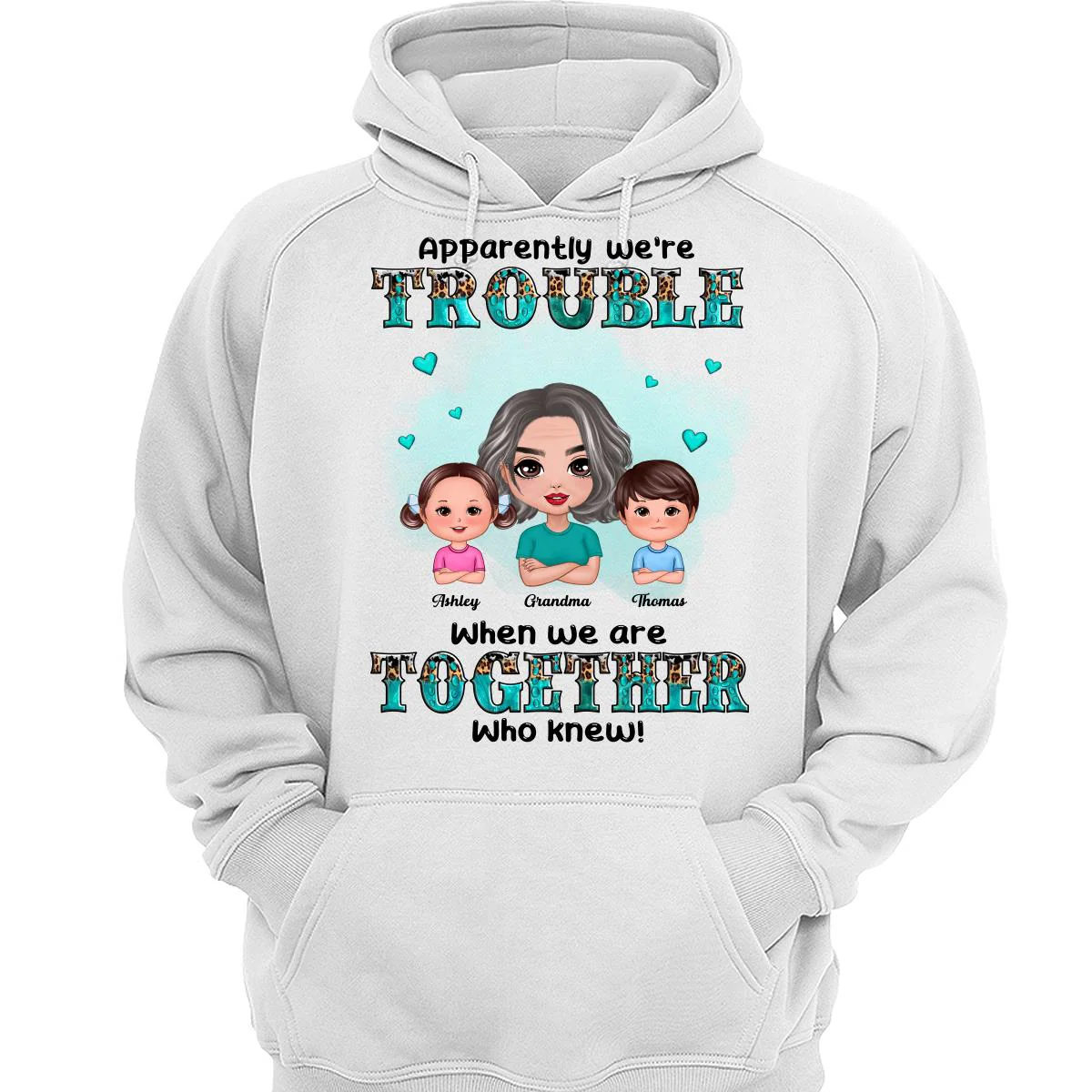 Teal And Leopard Doll Grandma Grandkids Trouble Together Personalized shirt - Image 3