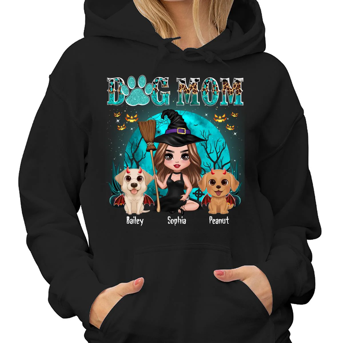 Teal And Leopard Halloween Dog Mom Personalized Shirt - Image 4
