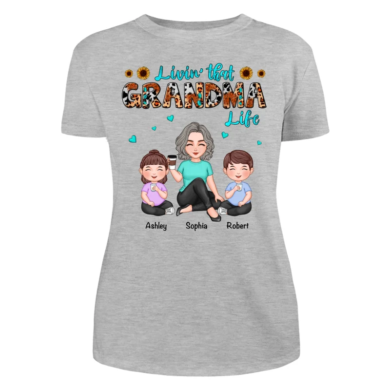 Teal And Leopard Livin‘ That Grandma Mom Life Cute Grandma & Kids Personalized Shirt - Image 10