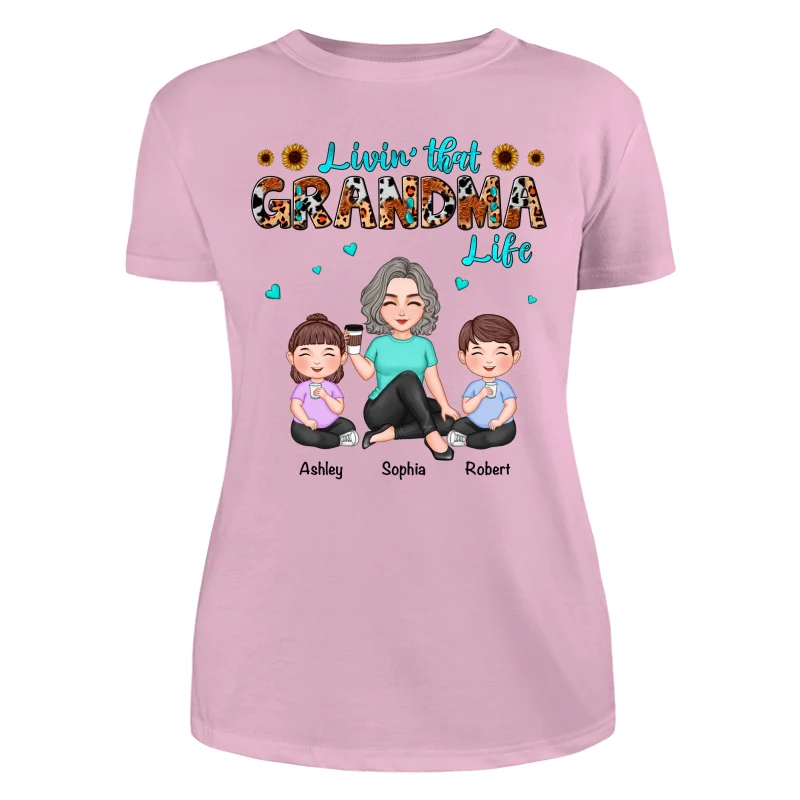Teal And Leopard Livin‘ That Grandma Mom Life Cute Grandma & Kids Personalized Shirt - Image 11