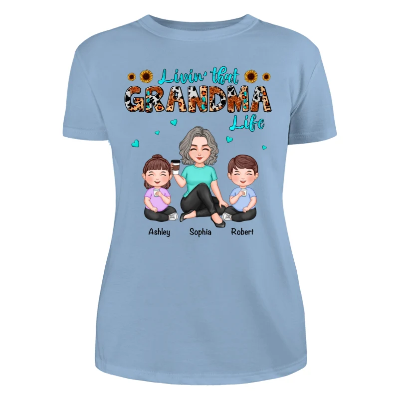 Teal And Leopard Livin‘ That Grandma Mom Life Cute Grandma & Kids Personalized Shirt - Image 12