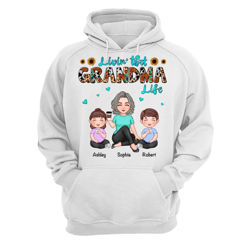Teal And Leopard Livin‘ That Grandma Mom Life Cute Grandma & Kids Personalized Shirt - Image 13