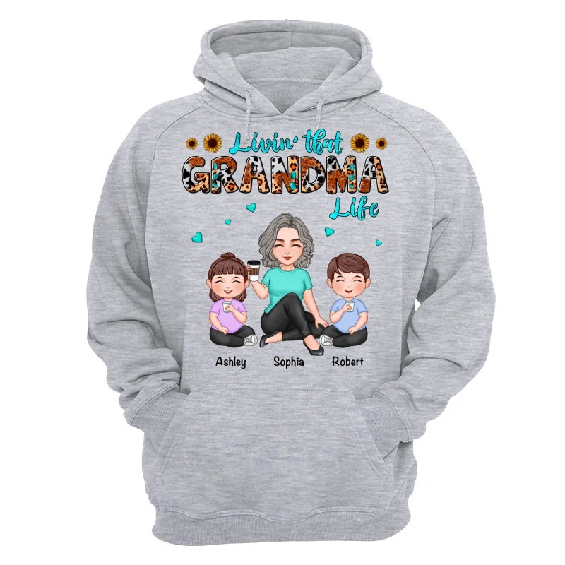 Teal And Leopard Livin‘ That Grandma Mom Life Cute Grandma & Kids Personalized Shirt - Image 14