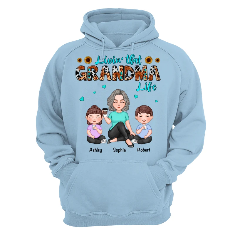 Teal And Leopard Livin‘ That Grandma Mom Life Cute Grandma & Kids Personalized Shirt - Image 16