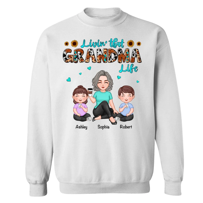 Teal And Leopard Livin‘ That Grandma Mom Life Cute Grandma & Kids Personalized Shirt - Image 17