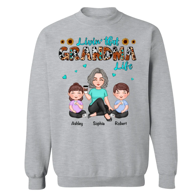 Teal And Leopard Livin‘ That Grandma Mom Life Cute Grandma & Kids Personalized Shirt - Image 18