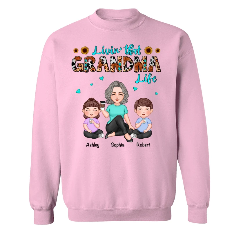 Teal And Leopard Livin‘ That Grandma Mom Life Cute Grandma & Kids Personalized Shirt - Image 19