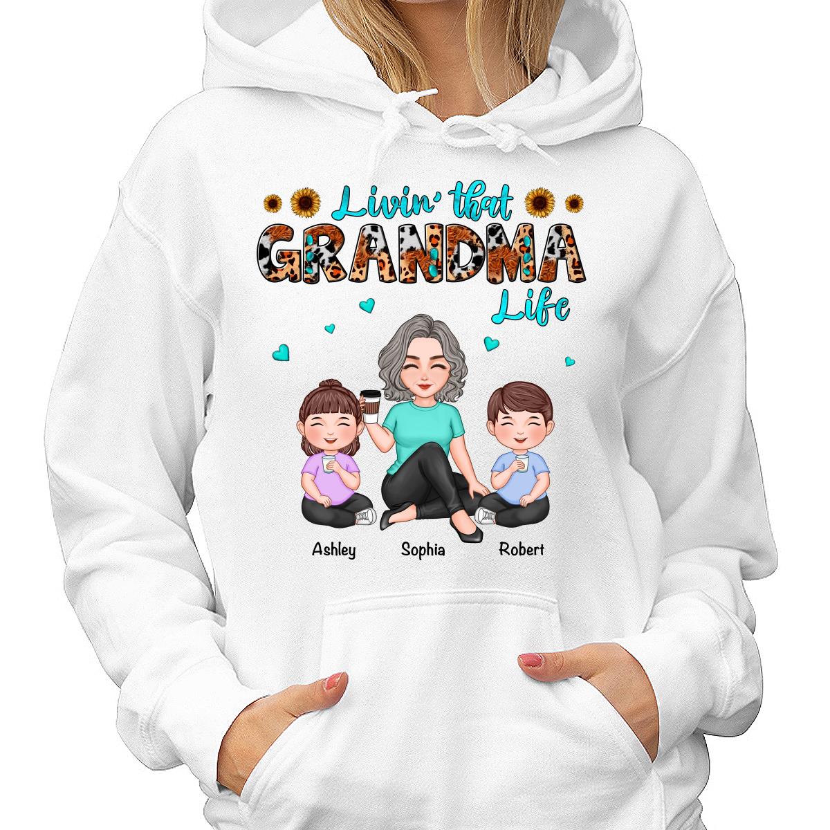Teal And Leopard Livin‘ That Grandma Mom Life Cute Grandma & Kids Personalized Shirt - Image 4