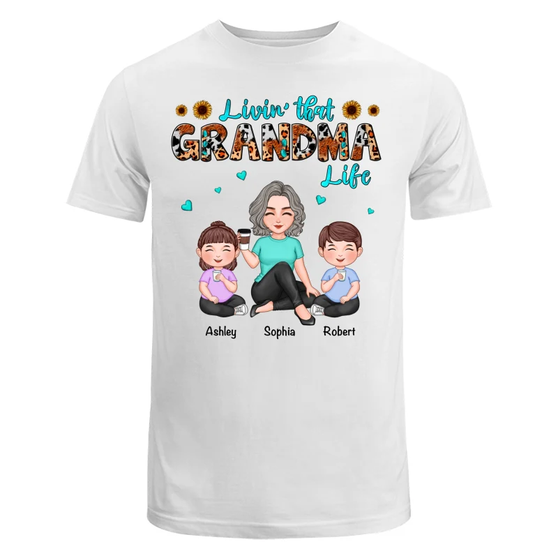 Teal And Leopard Livin‘ That Grandma Mom Life Cute Grandma & Kids Personalized Shirt - Image 5