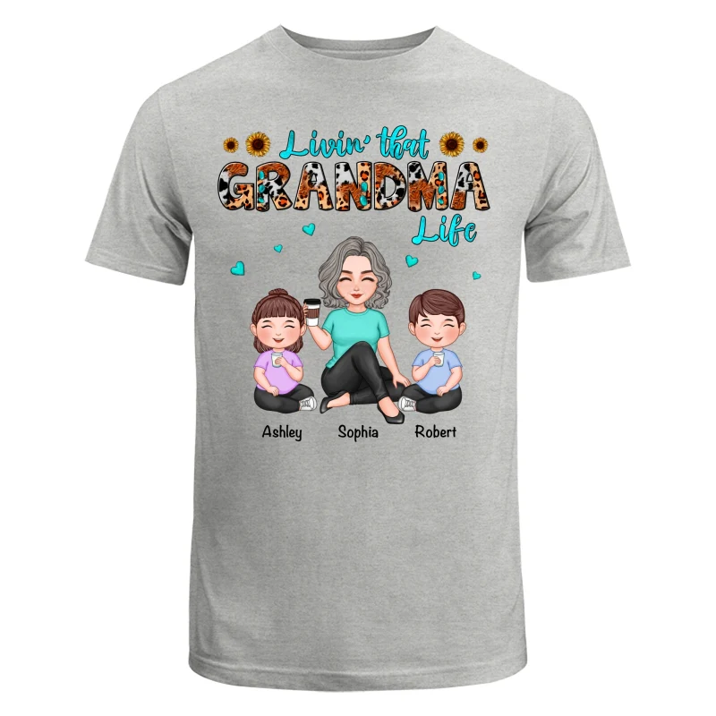 Teal And Leopard Livin‘ That Grandma Mom Life Cute Grandma & Kids Personalized Shirt - Image 6
