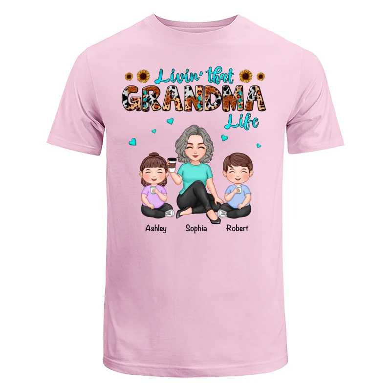 Teal And Leopard Livin‘ That Grandma Mom Life Cute Grandma & Kids Personalized Shirt - Image 7