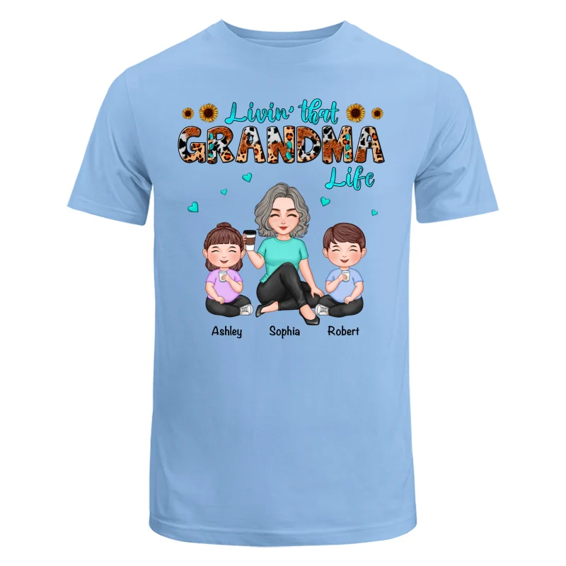 Teal And Leopard Livin‘ That Grandma Mom Life Cute Grandma & Kids Personalized Shirt - Image 8