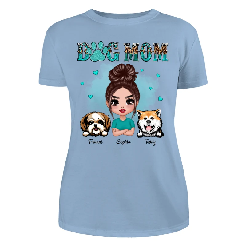 Teal And Leopard Pattern Dog Mom Personalized Shirt - Image 12
