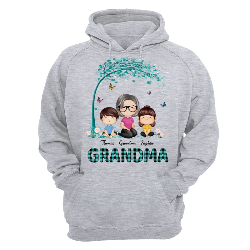 Teal Buffalo Plaid Pattern Doll Grandma Grandkids Watercolor Style Personalized Shirt - Image 14