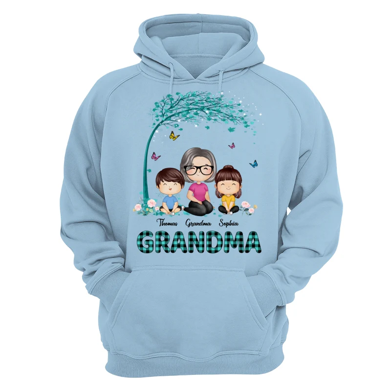 Teal Buffalo Plaid Pattern Doll Grandma Grandkids Watercolor Style Personalized Shirt - Image 16