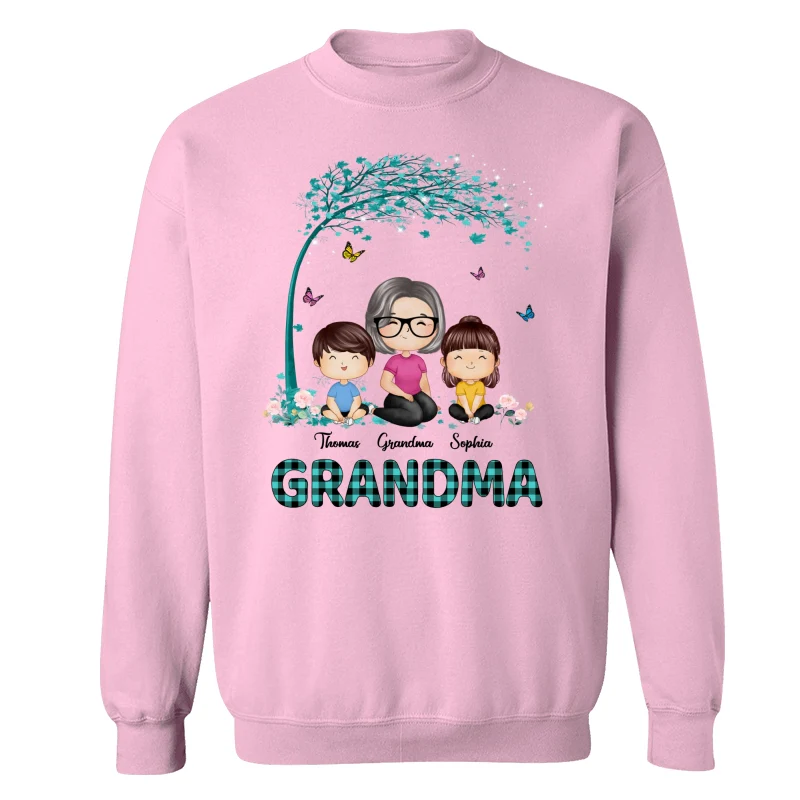 Teal Buffalo Plaid Pattern Doll Grandma Grandkids Watercolor Style Personalized Shirt - Image 19