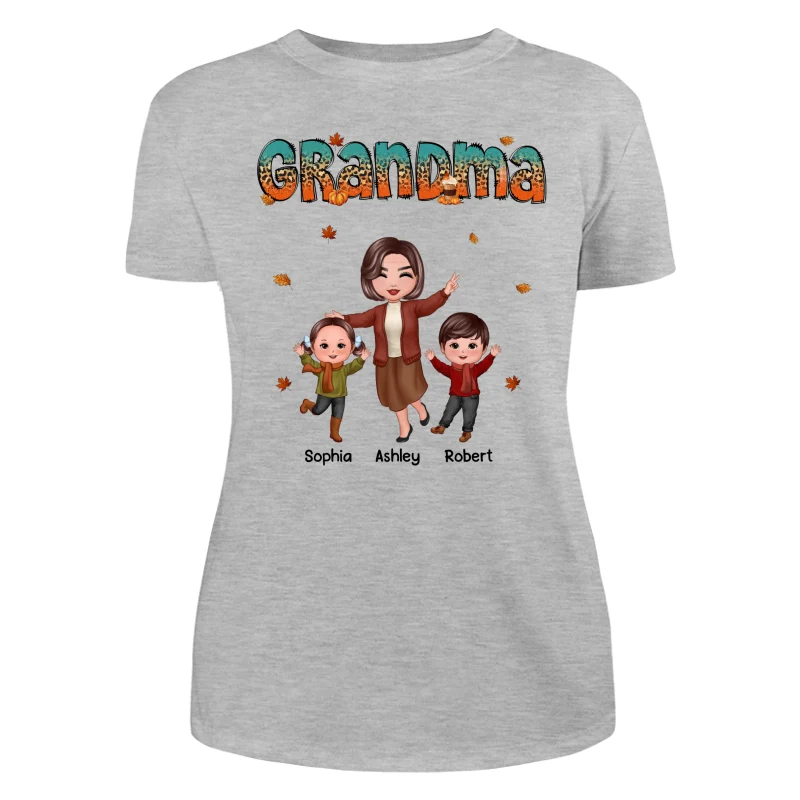 Teal Orange And Leopard Fall Season Happy Grandma Grandkids Personalized Shirt - Image 10