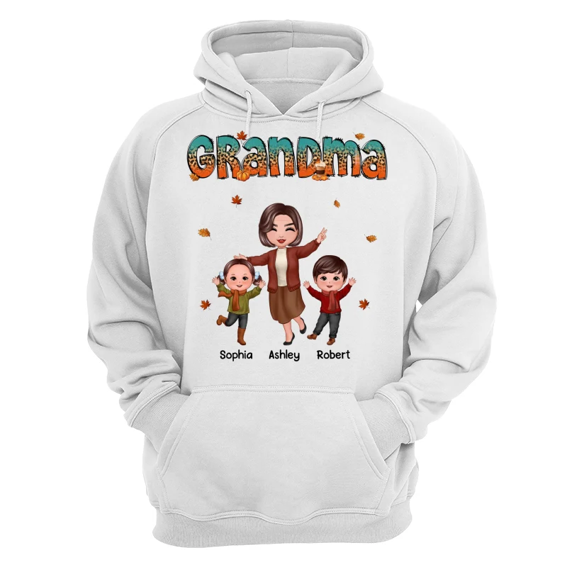 Teal Orange And Leopard Fall Season Happy Grandma Grandkids Personalized Shirt - Image 13