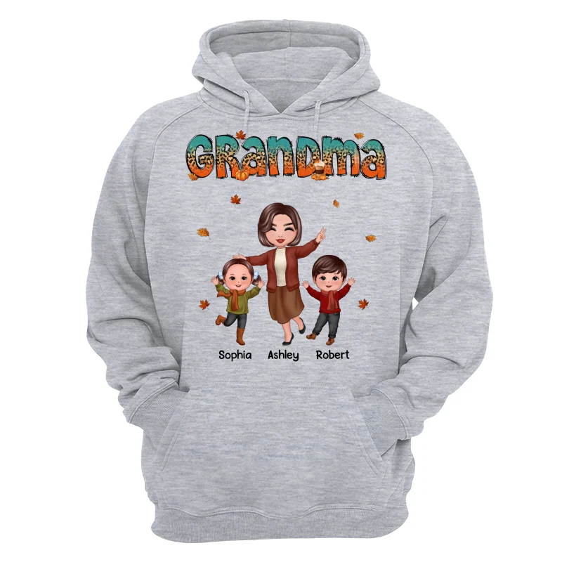 Teal Orange And Leopard Fall Season Happy Grandma Grandkids Personalized Shirt - Image 14
