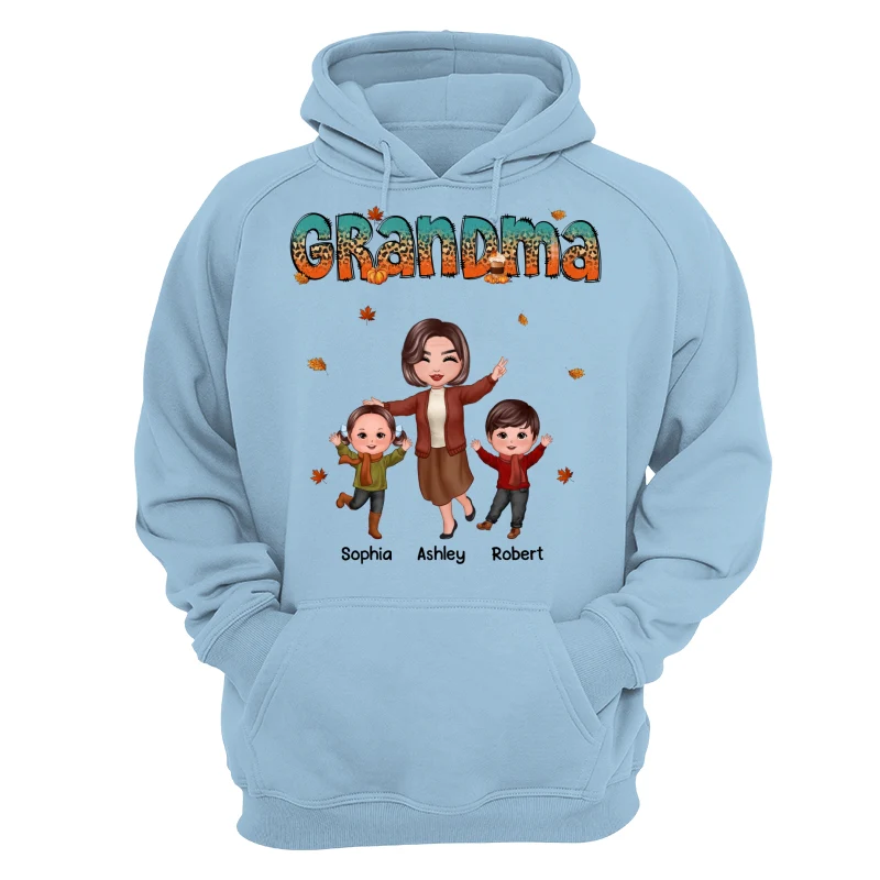 Teal Orange And Leopard Fall Season Happy Grandma Grandkids Personalized Shirt - Image 16