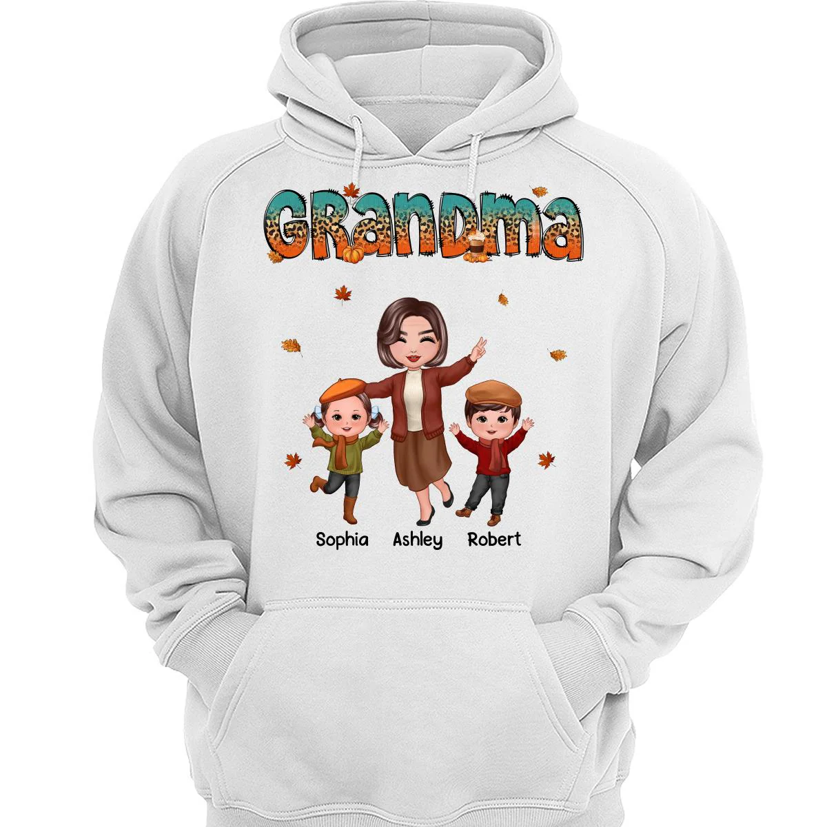 Teal Orange And Leopard Fall Season Happy Grandma Grandkids Personalized Shirt - Image 3