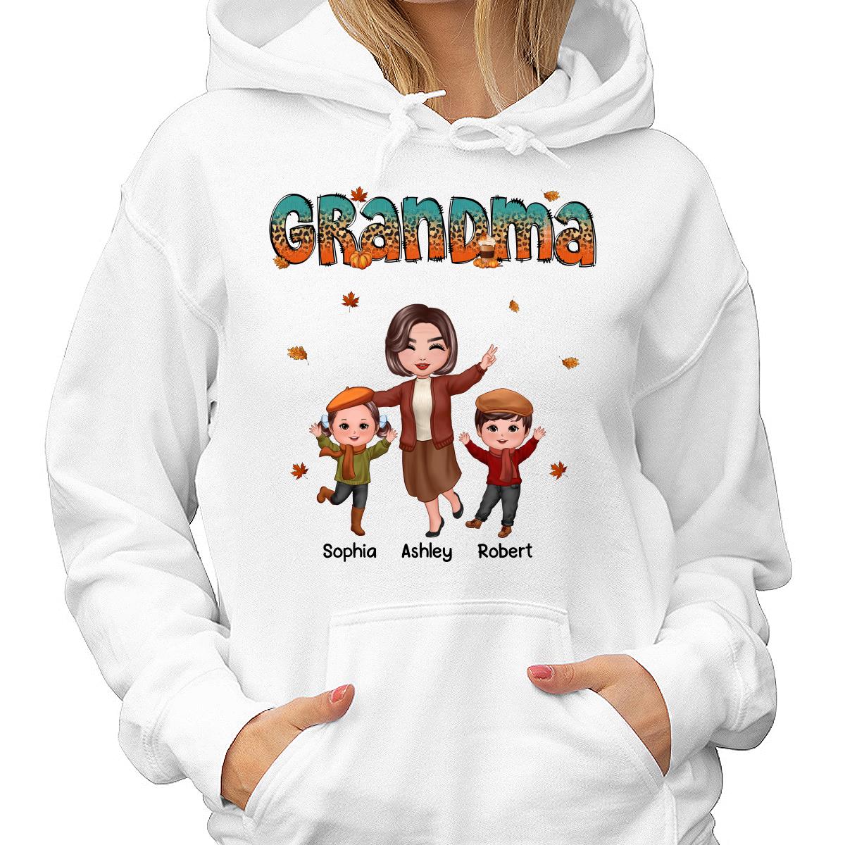 Teal Orange And Leopard Fall Season Happy Grandma Grandkids Personalized Shirt - Image 4