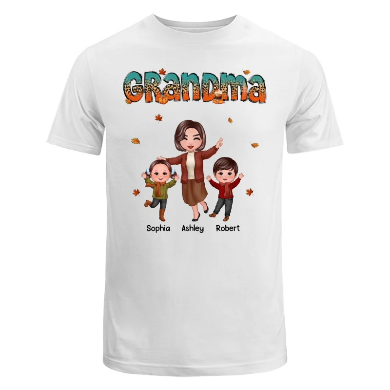 Teal Orange And Leopard Fall Season Happy Grandma Grandkids Personalized Shirt - Image 5