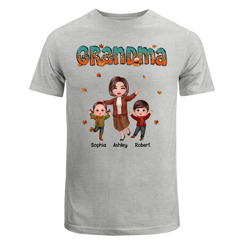 Teal Orange And Leopard Fall Season Happy Grandma Grandkids Personalized Shirt - Image 6