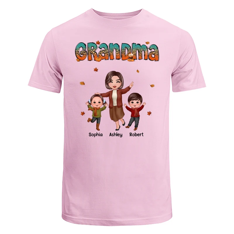 Teal Orange And Leopard Fall Season Happy Grandma Grandkids Personalized Shirt - Image 7