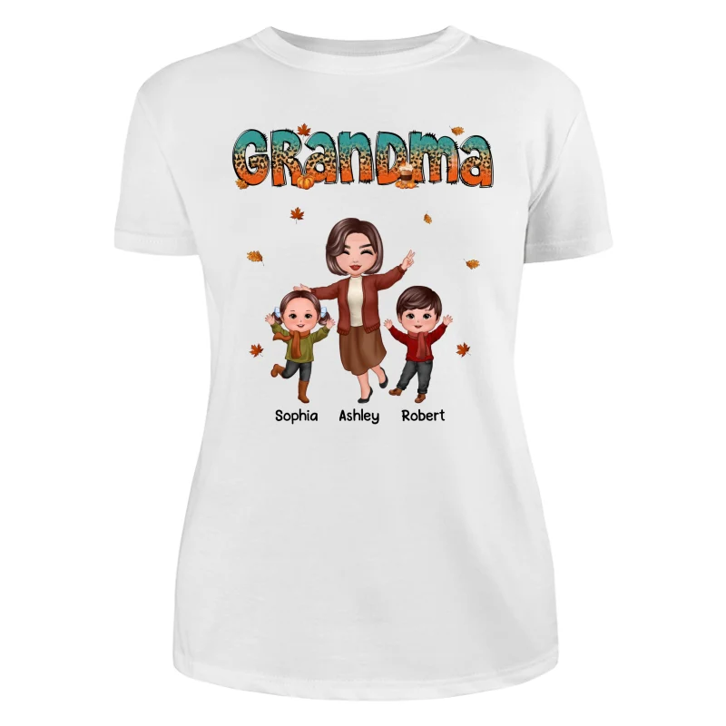 Teal Orange And Leopard Fall Season Happy Grandma Grandkids Personalized Shirt - Image 9