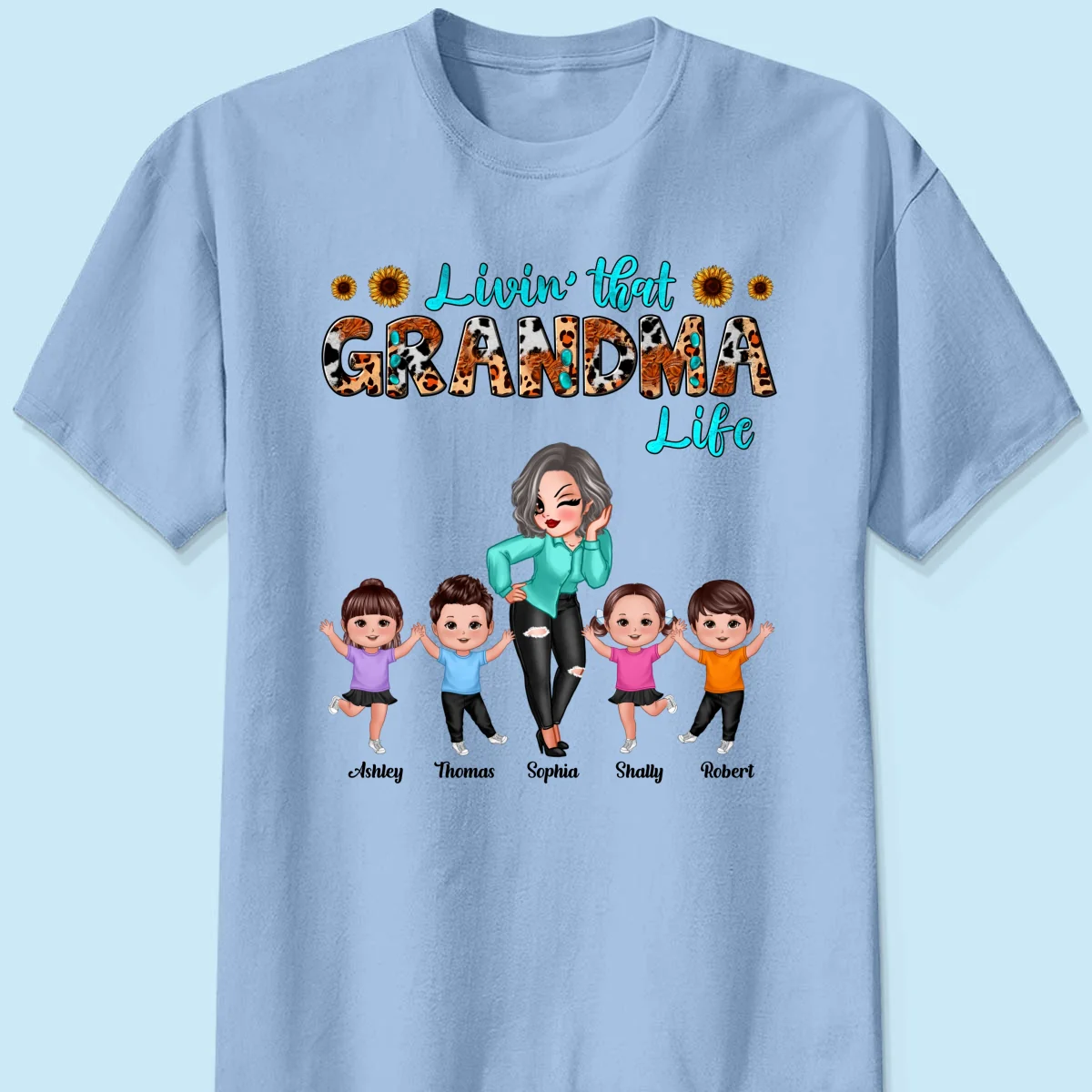 Teal And Leopard Livin‘ That Grandma Mom Life Personalized Shirt - Image 10