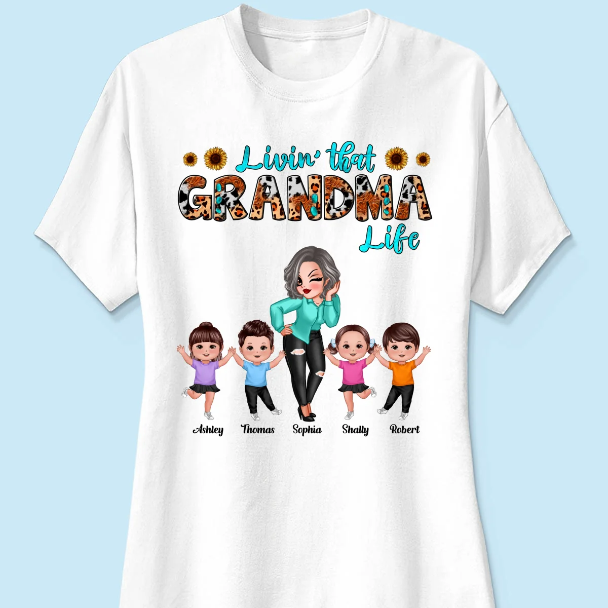 Teal And Leopard Livin‘ That Grandma Mom Life Personalized Shirt - Image 11