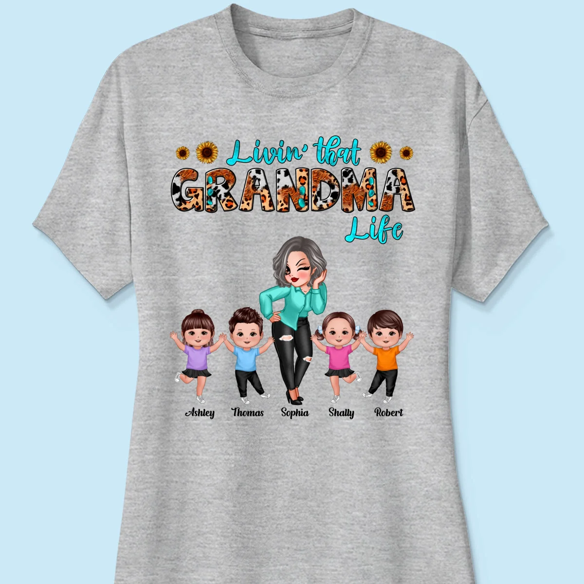 Teal And Leopard Livin‘ That Grandma Mom Life Personalized Shirt - Image 12