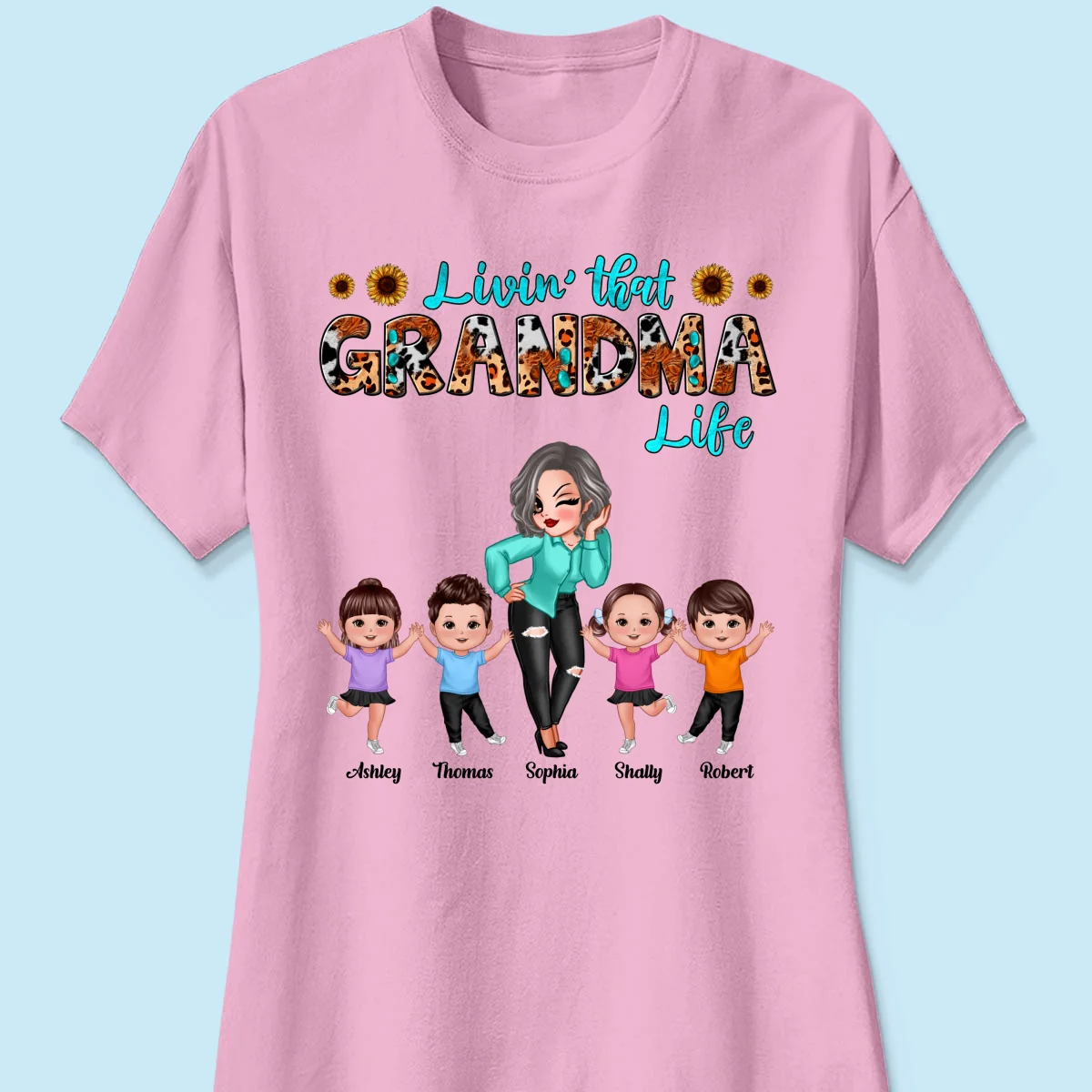 Teal And Leopard Livin‘ That Grandma Mom Life Personalized Shirt - Image 13