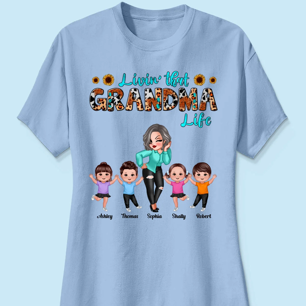 Teal And Leopard Livin‘ That Grandma Mom Life Personalized Shirt - Image 14