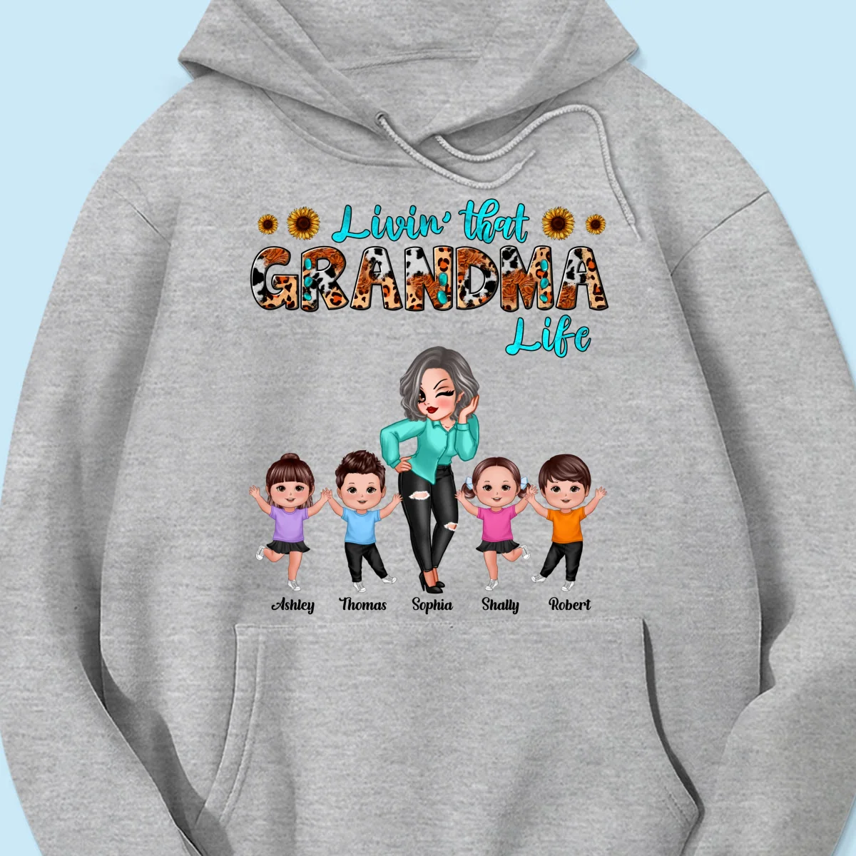 Teal And Leopard Livin‘ That Grandma Mom Life Personalized Shirt - Image 16