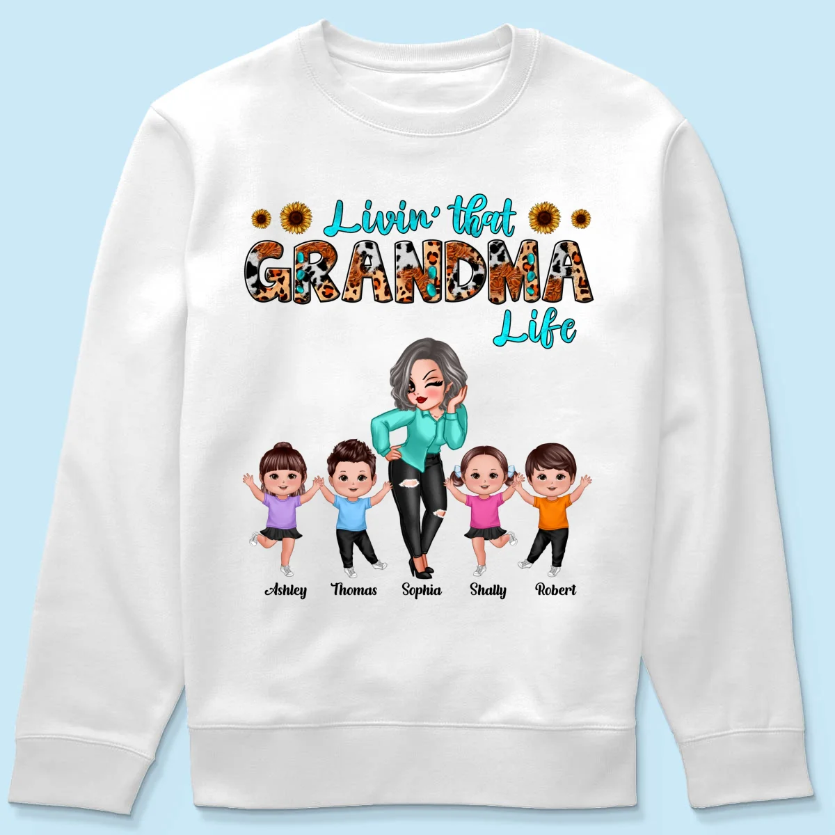 Teal And Leopard Livin‘ That Grandma Mom Life Personalized Shirt - Image 19