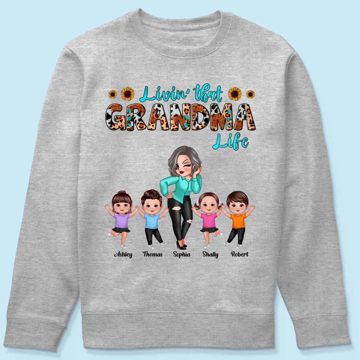 Teal And Leopard Livin‘ That Grandma Mom Life Personalized Shirt - Image 20