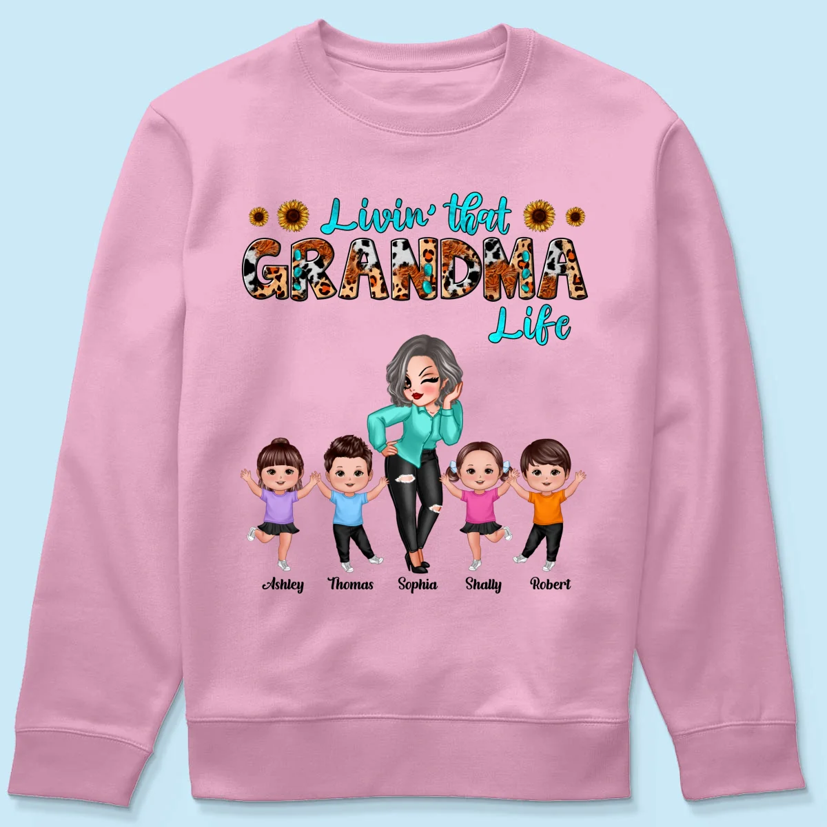Teal And Leopard Livin‘ That Grandma Mom Life Personalized Shirt - Image 21