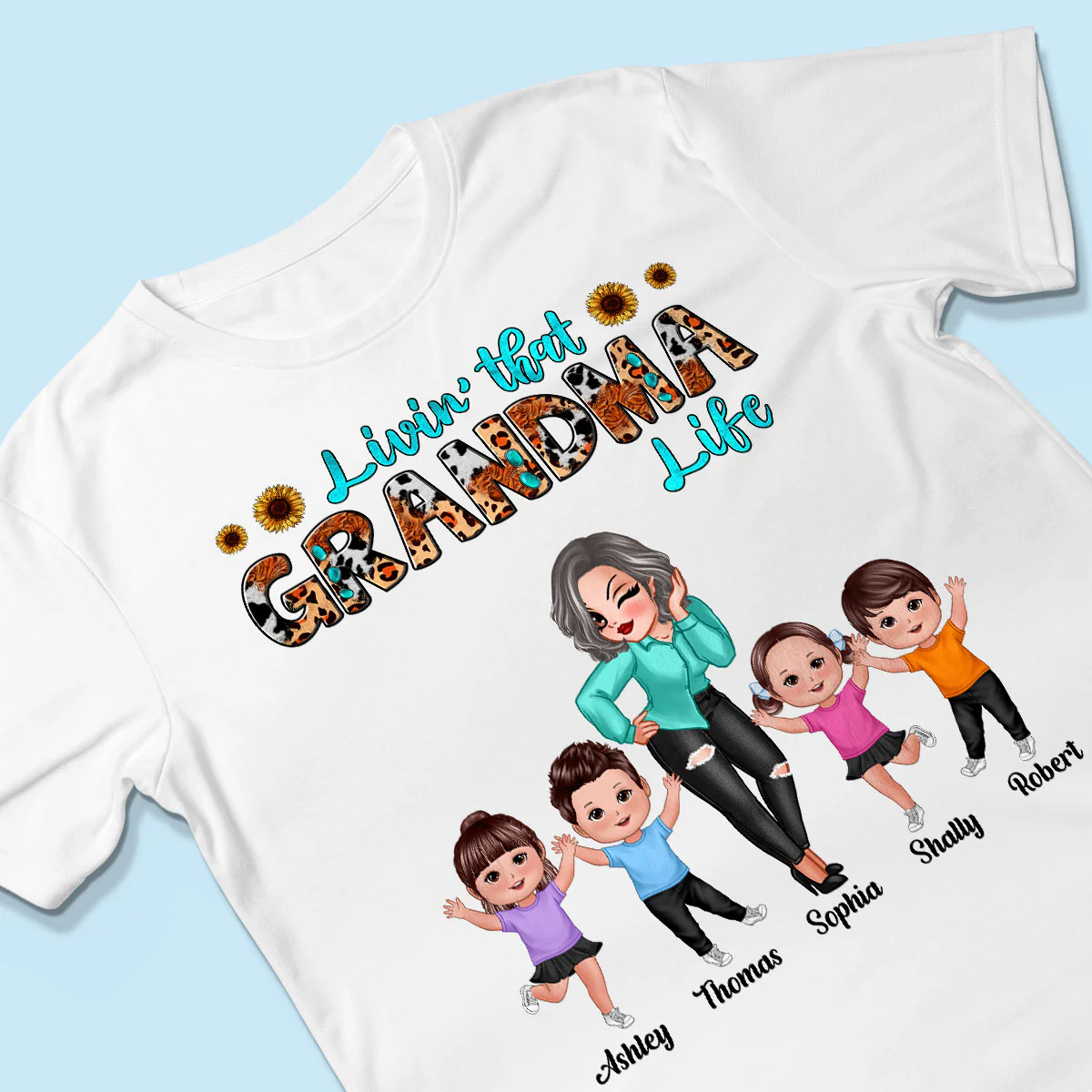 Teal And Leopard Livin‘ That Grandma Mom Life Personalized Shirt - Image 3