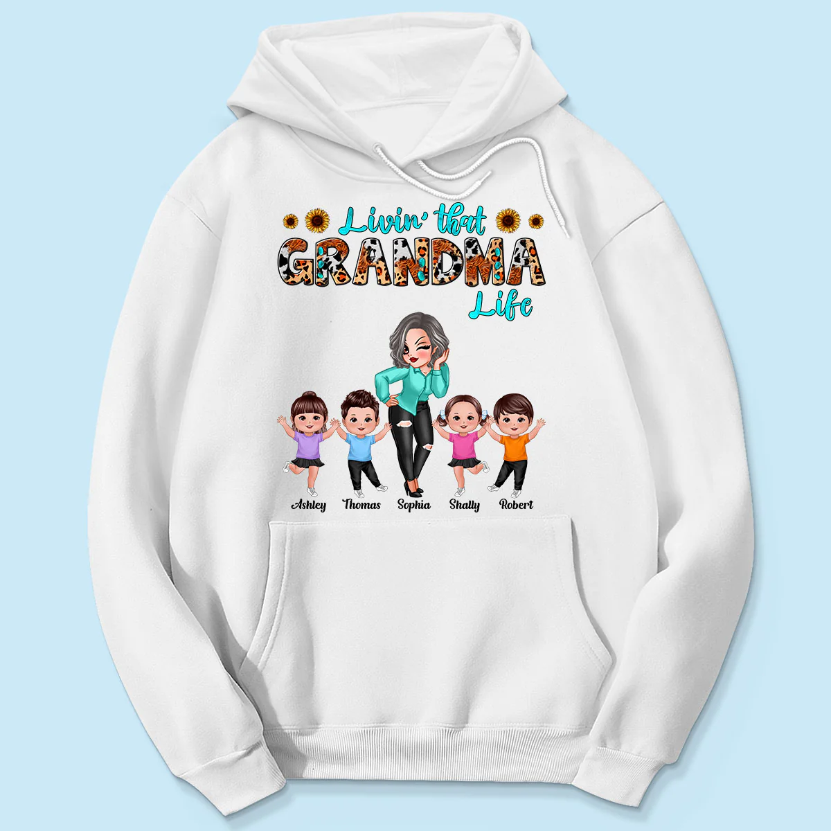 Teal And Leopard Livin‘ That Grandma Mom Life Personalized Shirt - Image 5